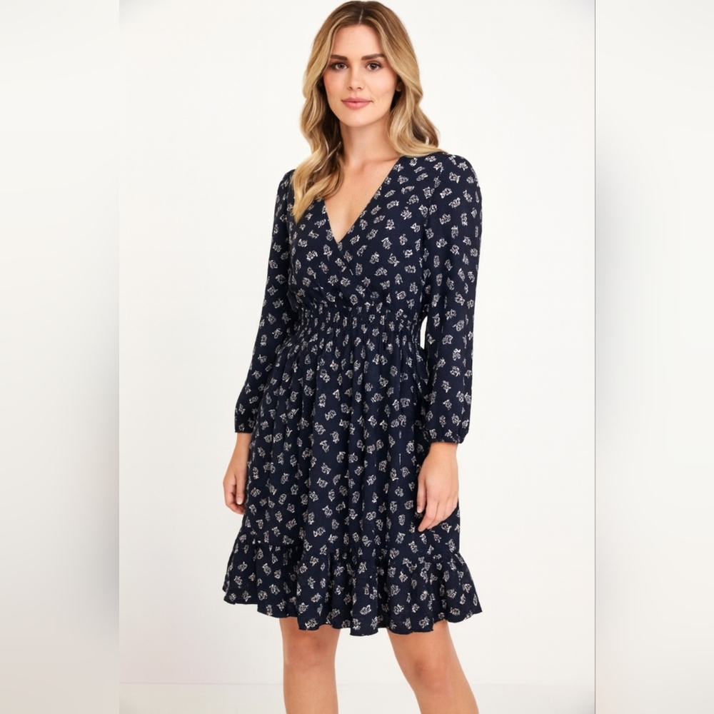 NWOT Draper James Navy and White Long Sleeve Dress Size S